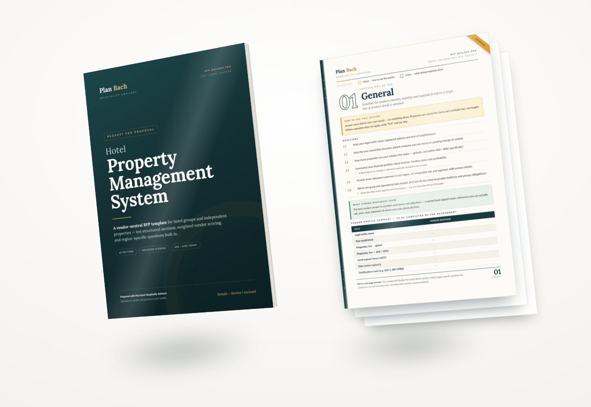 Hotel Property Management System RFP template — cover and sample inner page